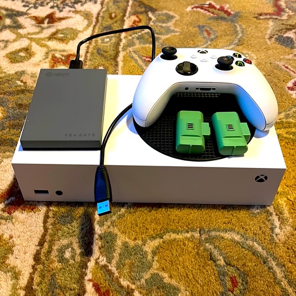 Xbox Series S, 2TB External Hard Drive, 2 Rechargeable Batteries